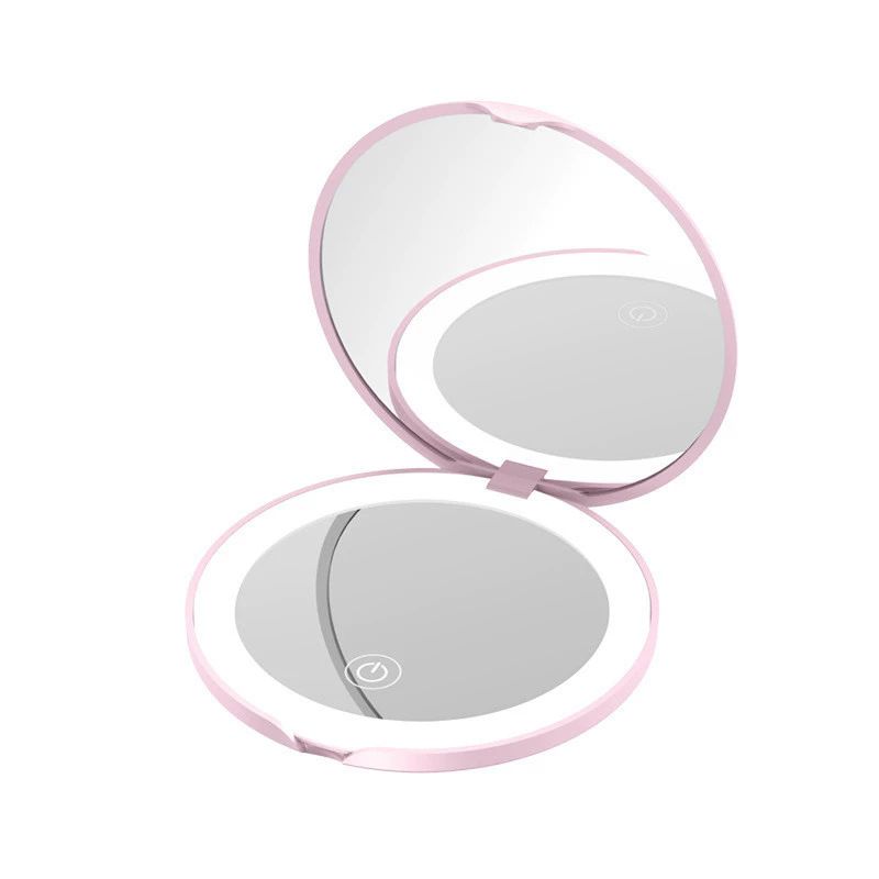 LED Lighted Travel Makeup Mirror,1x/10x Magnification Daylight LED Compact Portable Large 5" Wide Illuminated 3 Color Lighting Travel Mirror Dimmable Lightweight Portable Vanity Mirror Beauty