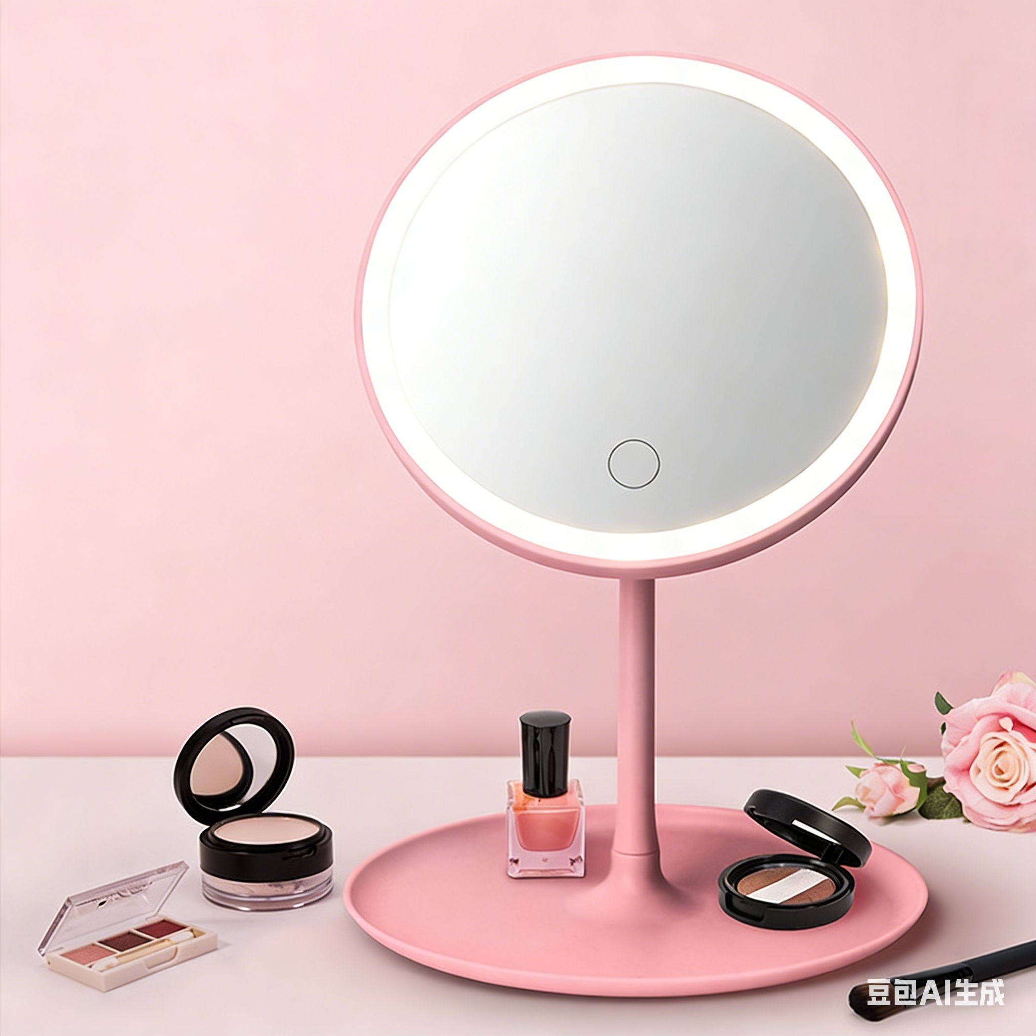 Rechargeable Travel Makeup Mirror 3-Color Adjustable Led Lights,Portable Lighted Beauty Mirror,3 Color Lighting,Dimmable Touch Screen,Tabletop LED Folding Cosmetic Vanity Mirror Round