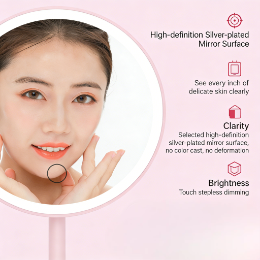 Rechargeable Travel Makeup Mirror 3-Color Adjustable Led Lights,Portable Lighted Beauty Mirror,3 Color Lighting,Dimmable Touch Screen,Tabletop LED Folding Cosmetic Vanity Mirror Round