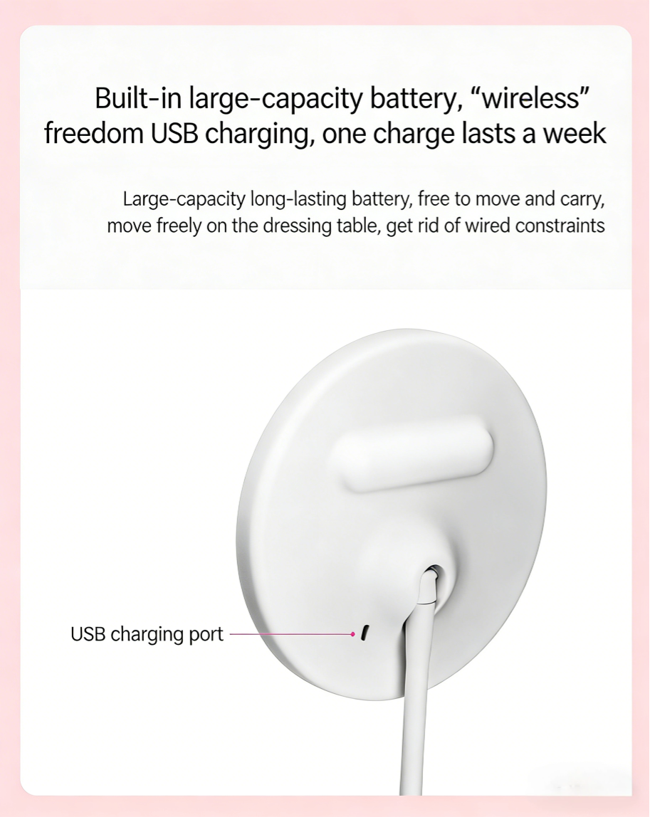 Rechargeable Travel Makeup Mirror 3-Color Adjustable Led Lights,Portable Lighted Beauty Mirror,3 Color Lighting,Dimmable Touch Screen,Tabletop LED Folding Cosmetic Vanity Mirror Round