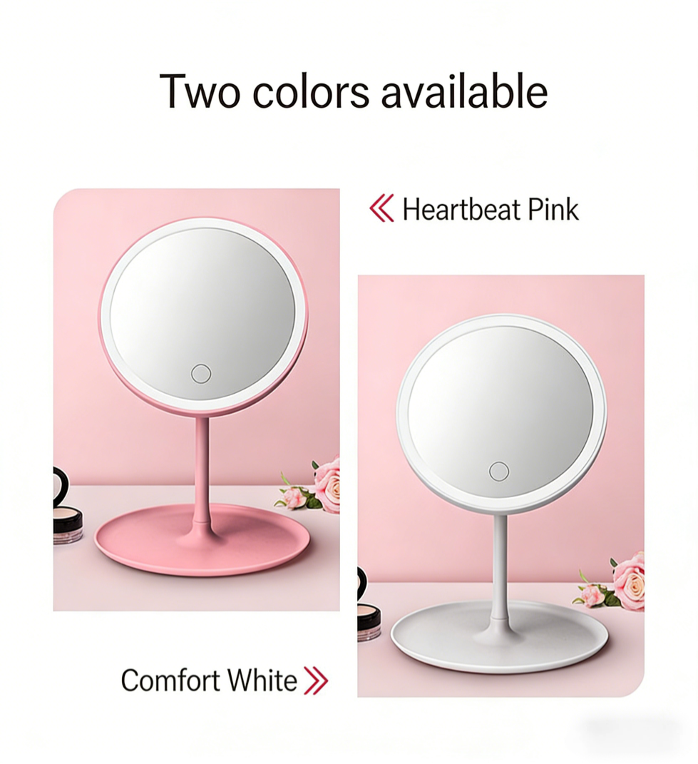 Rechargeable Travel Makeup Mirror 3-Color Adjustable Led Lights,Portable Lighted Beauty Mirror,3 Color Lighting,Dimmable Touch Screen,Tabletop LED Folding Cosmetic Vanity Mirror Round