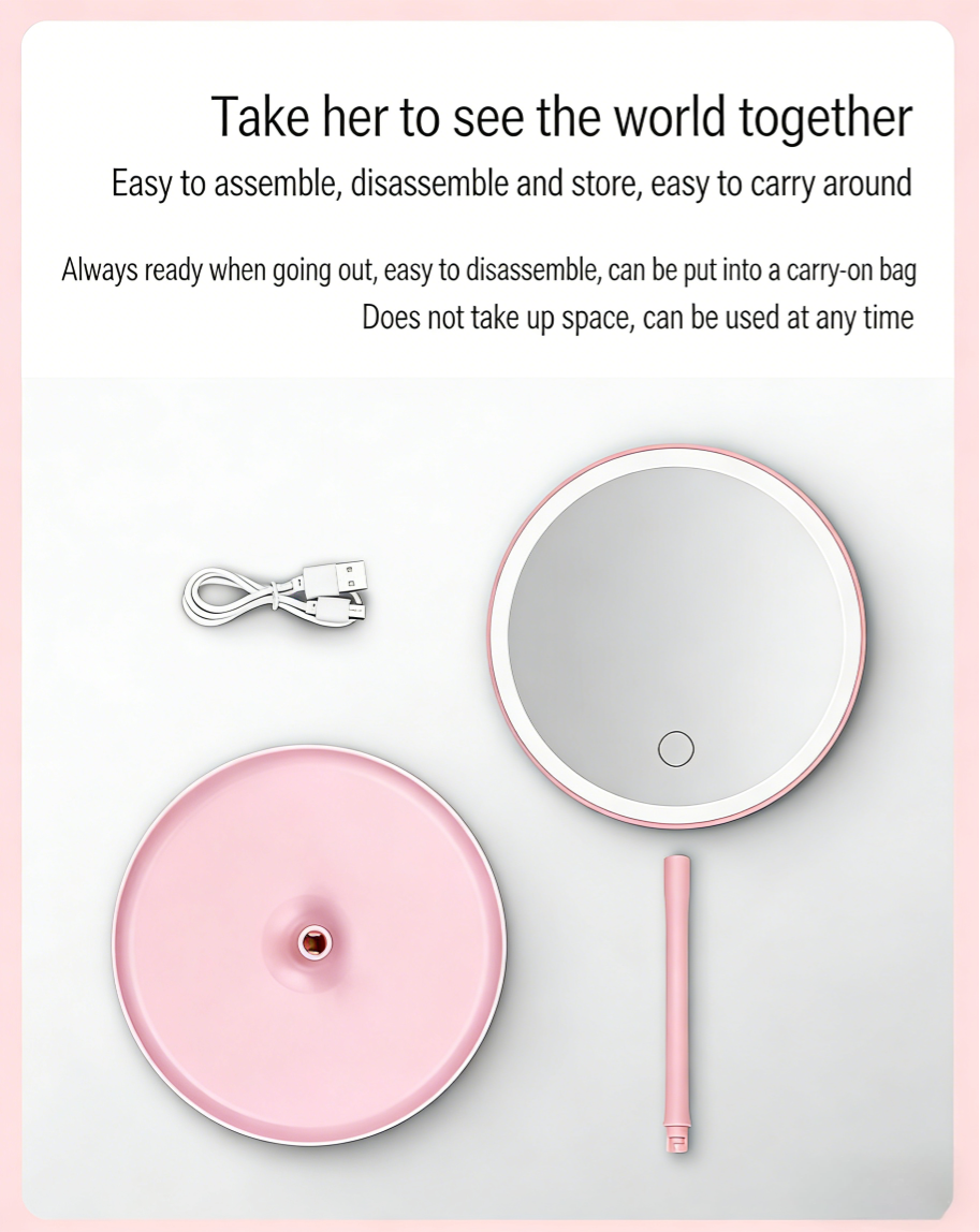 Rechargeable Travel Makeup Mirror 3-Color Adjustable Led Lights,Portable Lighted Beauty Mirror,3 Color Lighting,Dimmable Touch Screen,Tabletop LED Folding Cosmetic Vanity Mirror Round