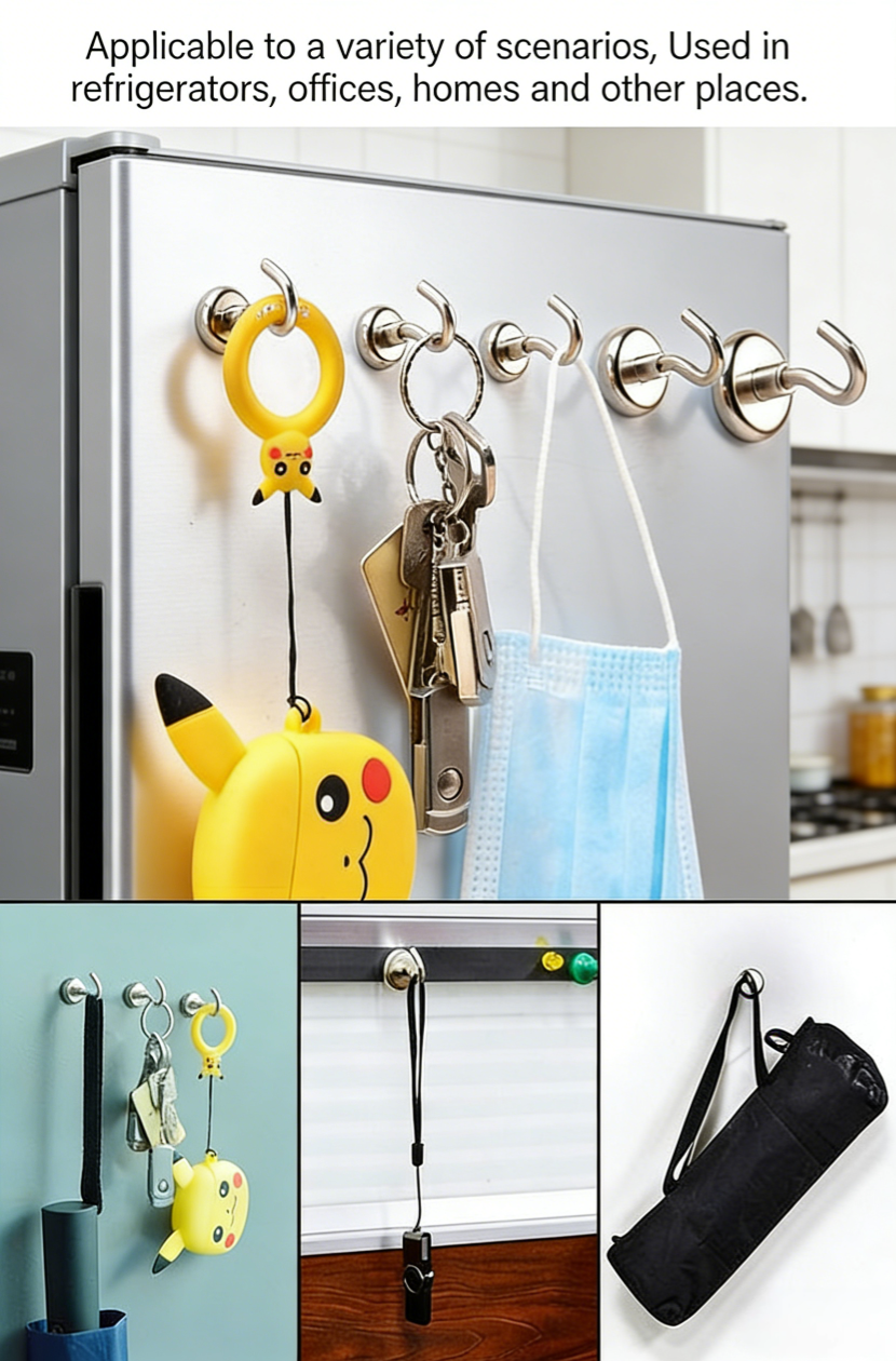 1-10pcs Magnetic Hooks,Metal Heavy Duty Magnet Hooks, No Drill Magnetic Suction Cup Hangers Refrigerator Fridge Hanging for Classroom Beach Vacation Kitchen Grills- high-quality neodymium magnets