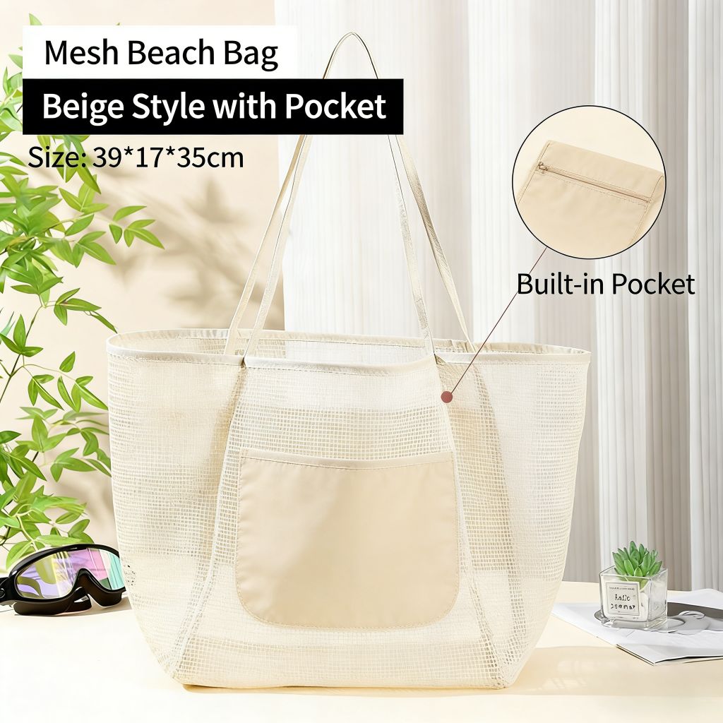 BeachNylon Mesh Tote Bag,Casual Tote Bag Hobo Women Foldable MAX 23L Shoulder Bag For Beach Picnic Vacation, Women's Foldable Mesh Beach Bag,Lightweight Shoulder Handbag for outdoor travel