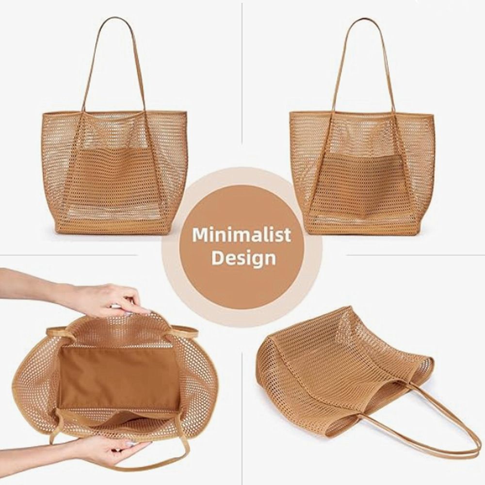 BeachNylon Mesh Tote Bag,Casual Tote Bag Hobo Women Foldable MAX 23L Shoulder Bag For Beach Picnic Vacation, Women's Foldable Mesh Beach Bag,Lightweight Shoulder Handbag for outdoor travel