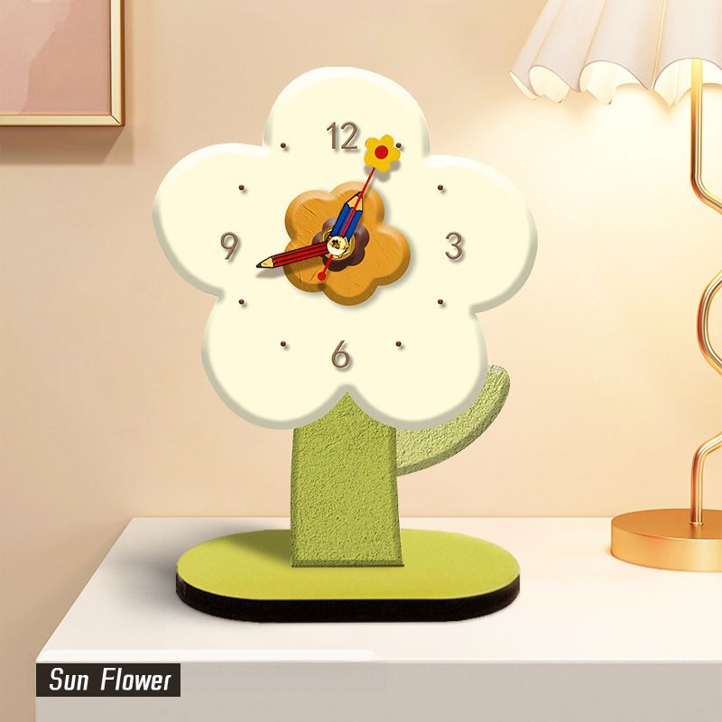 Flower Clock Silent Non-Ticking Wall Clock Decorative Flower Shaped for Living Room Bedroom Kitchen Office,Cartoon Bear Clock Decor, Creative Ornament for Kids' Study Desk & Living Room
