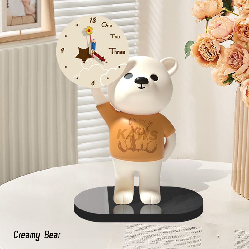 Flower Clock Silent Non-Ticking Wall Clock Decorative Flower Shaped for Living Room Bedroom Kitchen Office,Cartoon Bear Clock Decor, Creative Ornament for Kids' Study Desk & Living Room