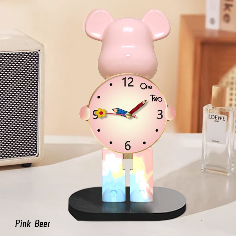 Flower Clock Silent Non-Ticking Wall Clock Decorative Flower Shaped for Living Room Bedroom Kitchen Office,Cartoon Bear Clock Decor, Creative Ornament for Kids' Study Desk & Living Room