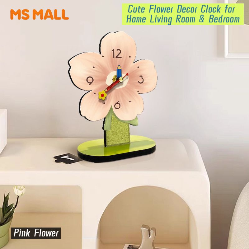 Flower Clock Silent Non-Ticking Wall Clock Decorative Flower Shaped for Living Room Bedroom Kitchen Office,Cartoon Bear Clock Decor, Creative Ornament for Kids' Study Desk & Living Room