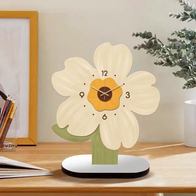 Flower Clock Silent Non-Ticking Wall Clock Decorative Flower Shaped for Living Room Bedroom Kitchen Office,Cartoon Bear Clock Decor, Creative Ornament for Kids' Study Desk & Living Room
