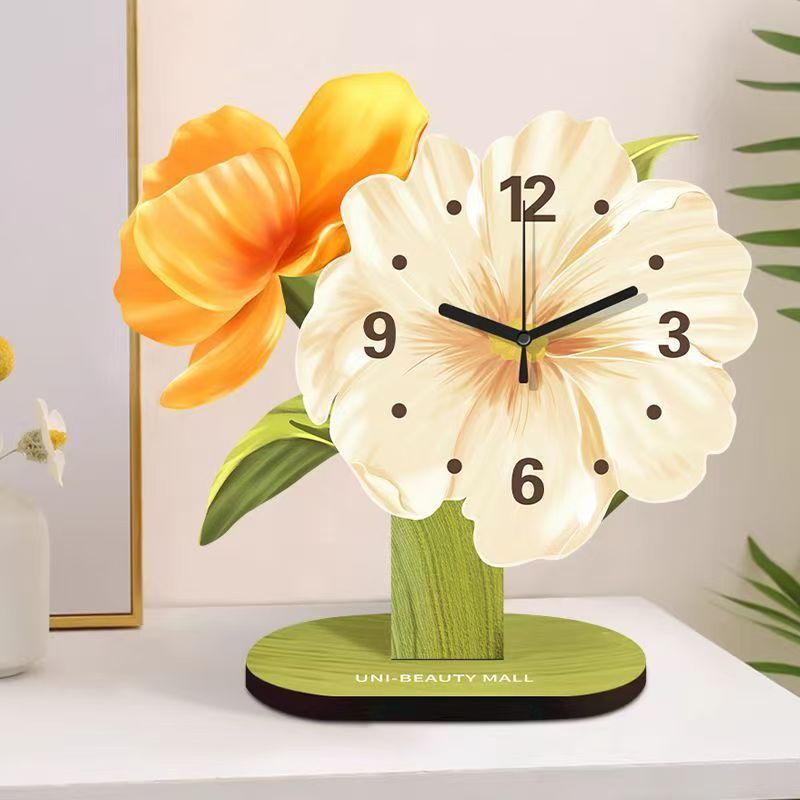Flower Clock Silent Non-Ticking Wall Clock Decorative Flower Shaped for Living Room Bedroom Kitchen Office,Cartoon Bear Clock Decor, Creative Ornament for Kids' Study Desk & Living Room