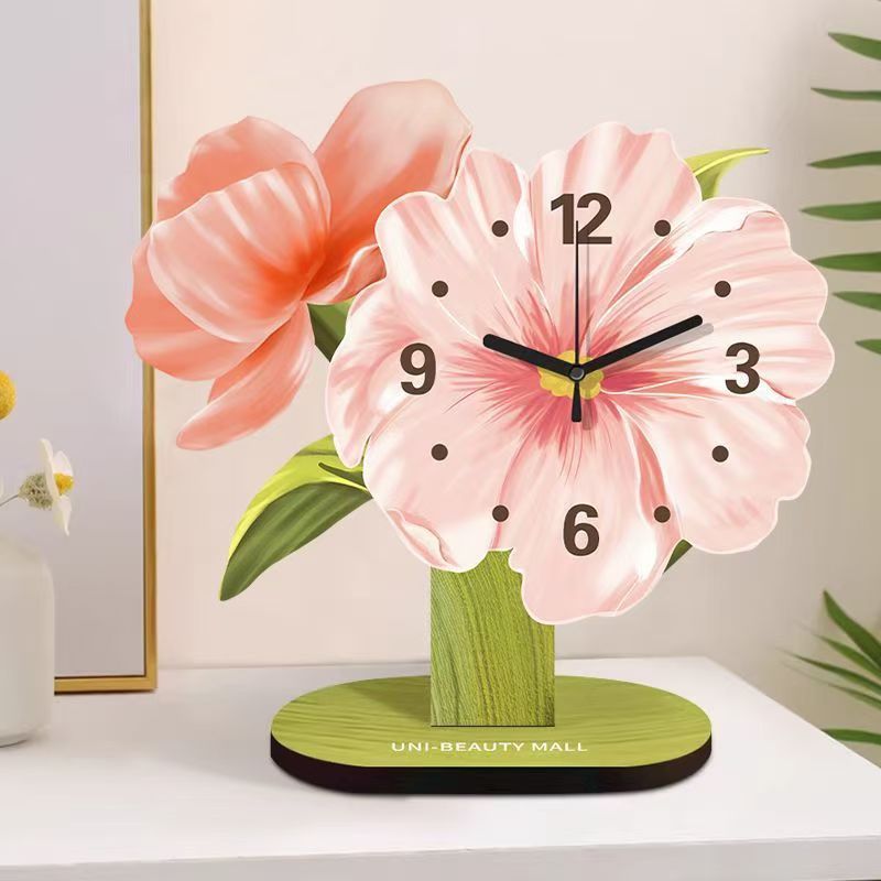 Flower Clock Silent Non-Ticking Wall Clock Decorative Flower Shaped for Living Room Bedroom Kitchen Office,Cartoon Bear Clock Decor, Creative Ornament for Kids' Study Desk & Living Room