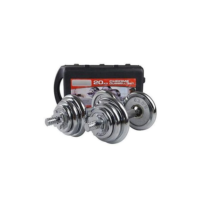 20KG Antislip & Adjustable Chrome Dumbell With Case For Home/Gym Workouts/ Exercises/Strength Training