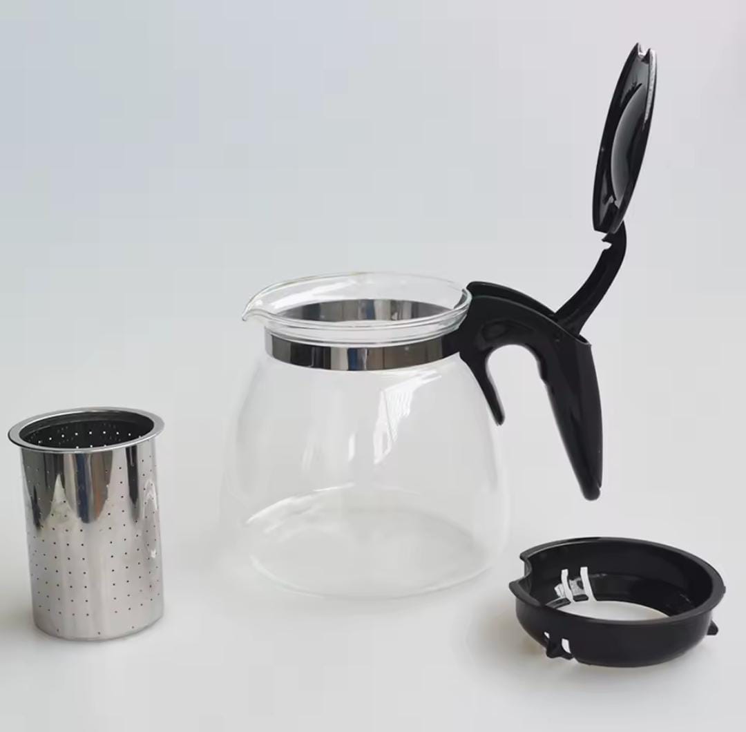 Tea Decanter with Sieve, Black Borosilicate Glass Teapot for Brewing and Serving Loose Leaf Tea, Heat-Resistant, Stylish, Durable,