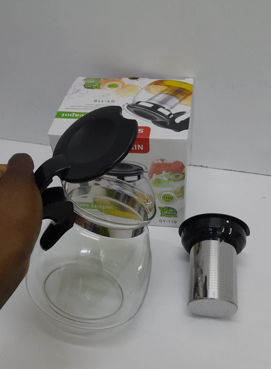 Tea Decanter with Sieve, Black Borosilicate Glass Teapot for Brewing and Serving Loose Leaf Tea, Heat-Resistant, Stylish, Durable,