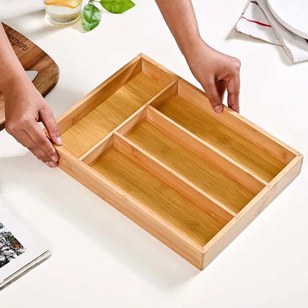 Bamboo Cutlery Organizer,Multi-Purpose Drawer Organizer,Wooden Utensil Organizer ,Silverware Drawer Organizer ,Kitchen Flatware Holder ,Expandable Utensil Tray