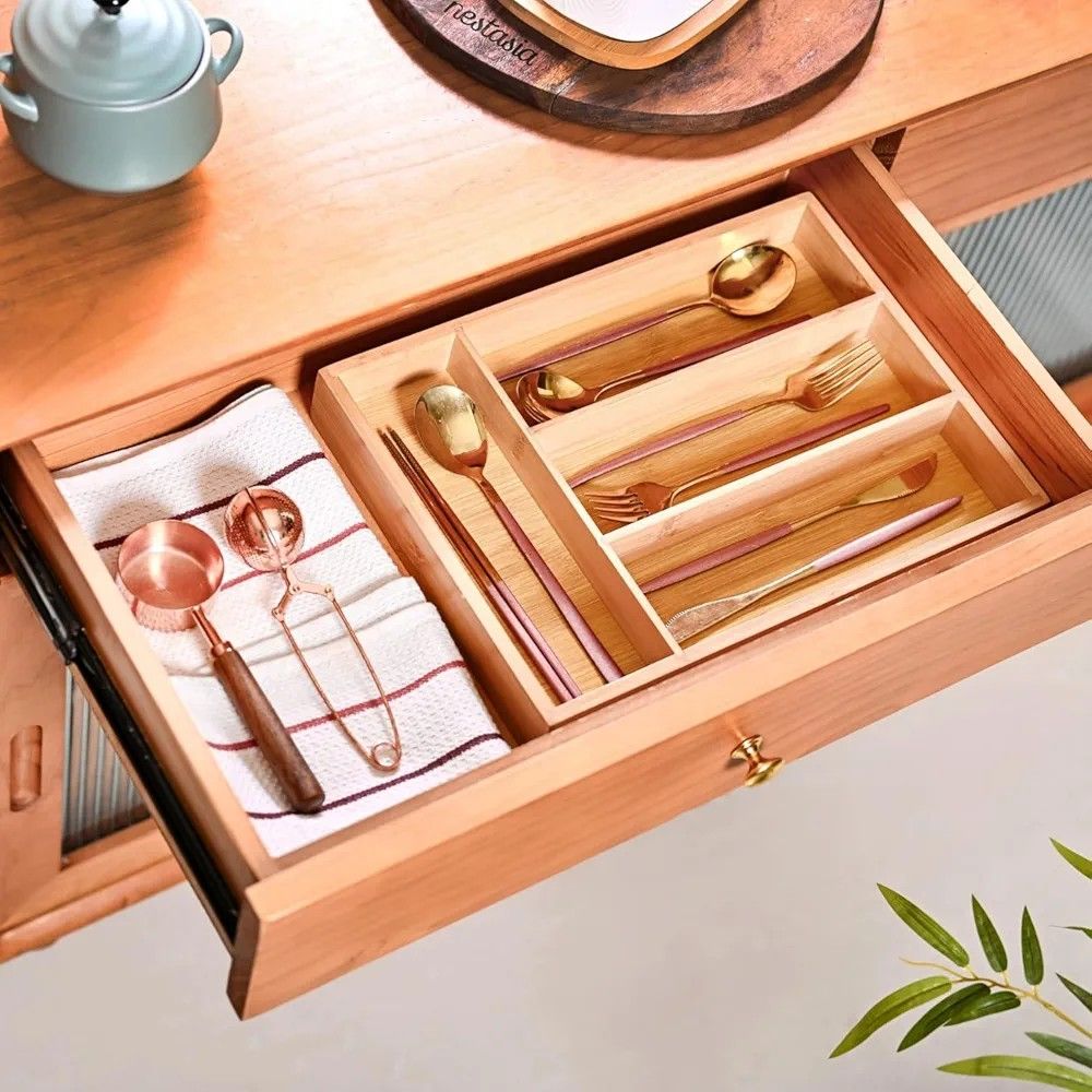 Bamboo Cutlery Organizer,Multi-Purpose Drawer Organizer,Wooden Utensil Organizer ,Silverware Drawer Organizer ,Kitchen Flatware Holder ,Expandable Utensil Tray