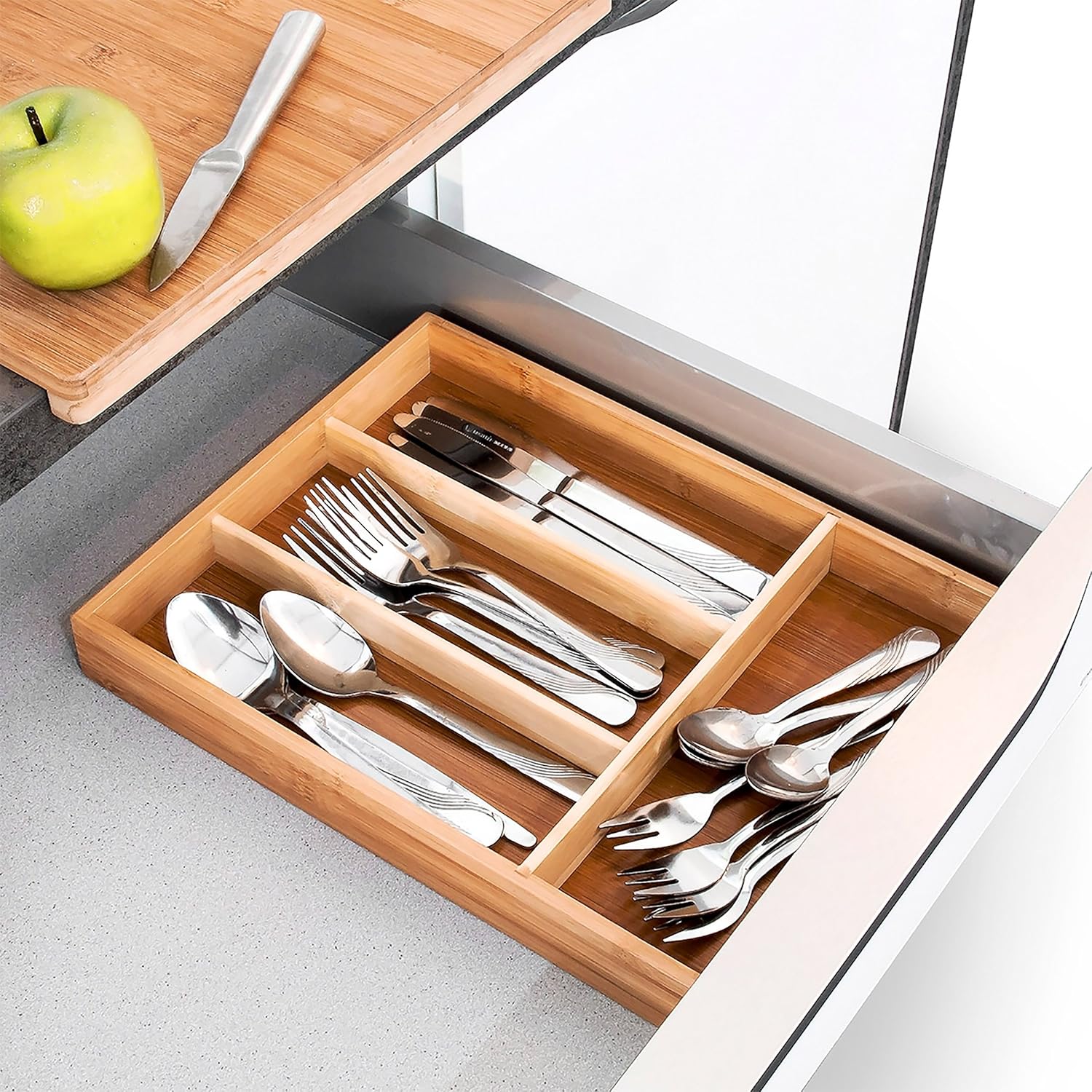 Bamboo Cutlery Organizer,Multi-Purpose Drawer Organizer,Wooden Utensil Organizer ,Silverware Drawer Organizer ,Kitchen Flatware Holder ,Expandable Utensil Tray