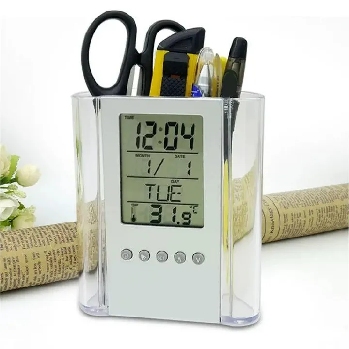Pen Pencil Holder/organizer, Digital LCD Desk Pen Holder, Calendar, Timer, clock, thermometer Desktop Electronic Office stationary organizer, office giftset, bedroom table organizer