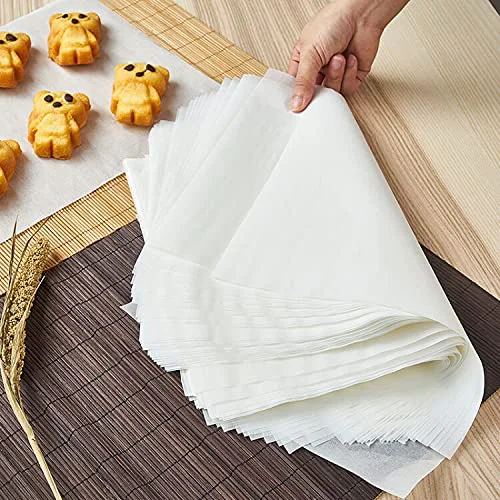 Parchment Paper Sheets, Baking Sheet, Pre-cut, Non-stick Silicone Oil Paper, wood pulp and food grade coating, totally fluorescent free and non-toxic, temperature resistance , Pre-Cut Parchment Paper