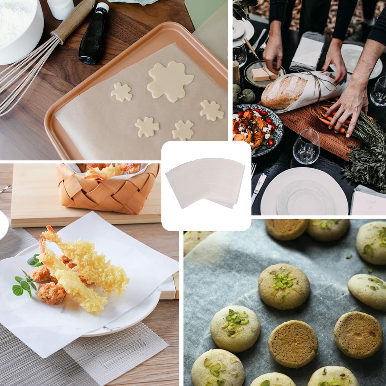 Parchment Paper Sheets, Baking Sheet, Pre-cut, Non-stick Silicone Oil Paper, wood pulp and food grade coating, totally fluorescent free and non-toxic, temperature resistance , Pre-Cut Parchment Paper