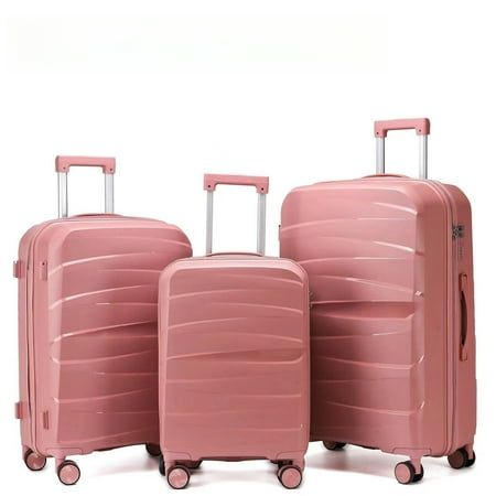 SIZE 28 SUITCASE - 3 IN 1 RUBBER UNBREAKABLE SET- PEACH PINK LARGE SUITCASE LUXURIOUS HIGH QUALITY. Made of durable Polypropylene material. Lightweight and easy to transport.