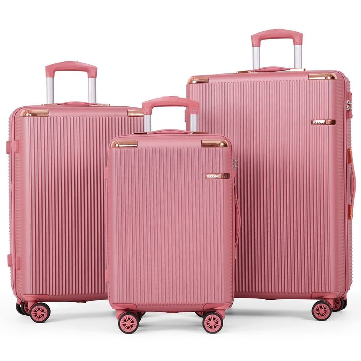 SIZE 28 SUITCASE - 3 IN 1 RUBBER UNBREAKABLE SET- PEACH PINK LARGE SUITCASE LUXURIOUS HIGH QUALITY. Made of durable Polypropylene material. Lightweight and easy to transport.