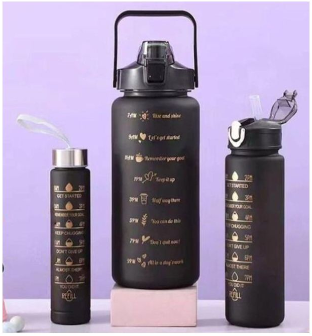 3-in-1 Set Water Bottle Motivational Sports Outdoor Travel Gym Fitness Leakproof Bottle