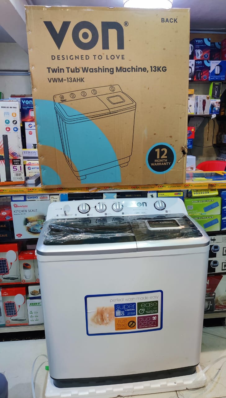 Von Twin Tub Washing Machine 13kg – Heavy-Duty Semi-Auto Washer & Spinner