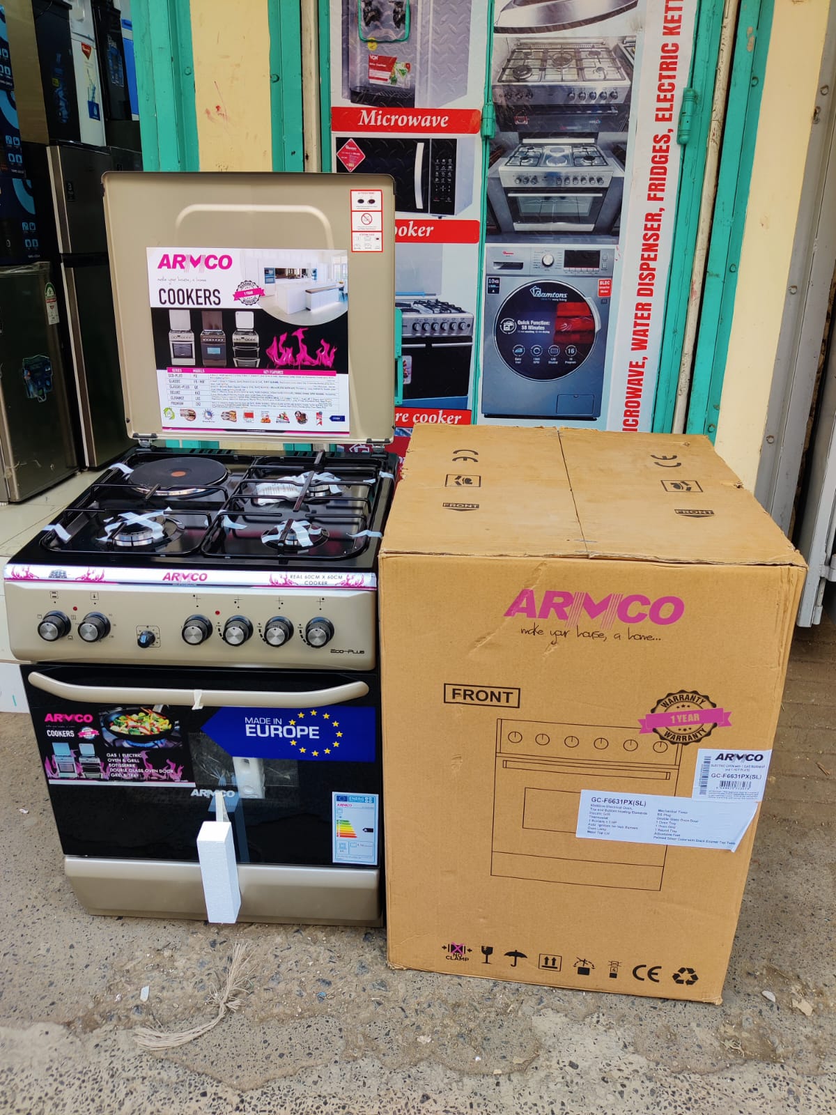 "Armco 60x60 3 Gas + 1 Electric Cooker – Electric Oven & Grill, Auto-Ignition, Timer"