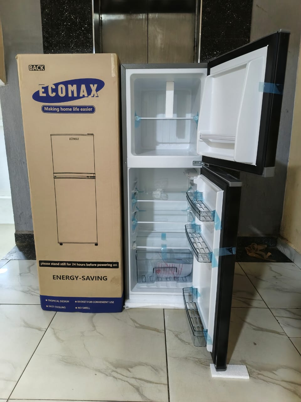 "Ecomax 138L Double Door Refrigerator – Compact, Energy Efficient & Spacious Storage"