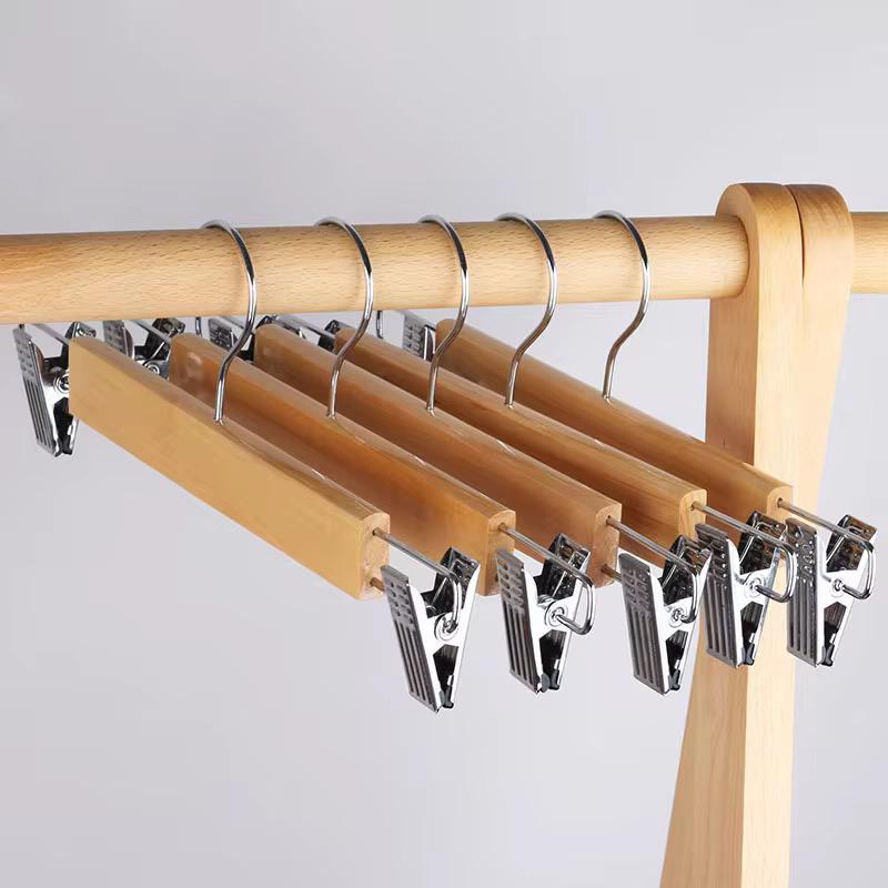 Premium Wooden Hangers with Clips & 360° Swivel Hook – Heavy-Duty Clothes Hangers for Skirts, Trousers, Pants, Jeans & Kids' Clothes – Closet Organizer, Space Saver