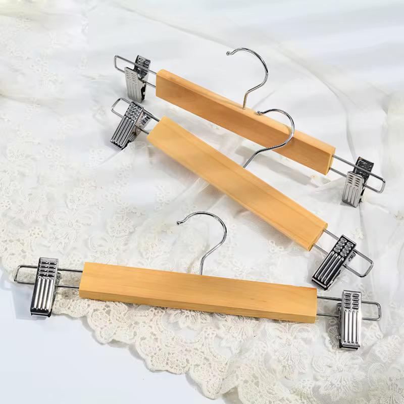 Premium Wooden Hangers with Clips & 360° Swivel Hook – Heavy-Duty Clothes Hangers for Skirts, Trousers, Pants, Jeans & Kids' Clothes – Closet Organizer, Space Saver