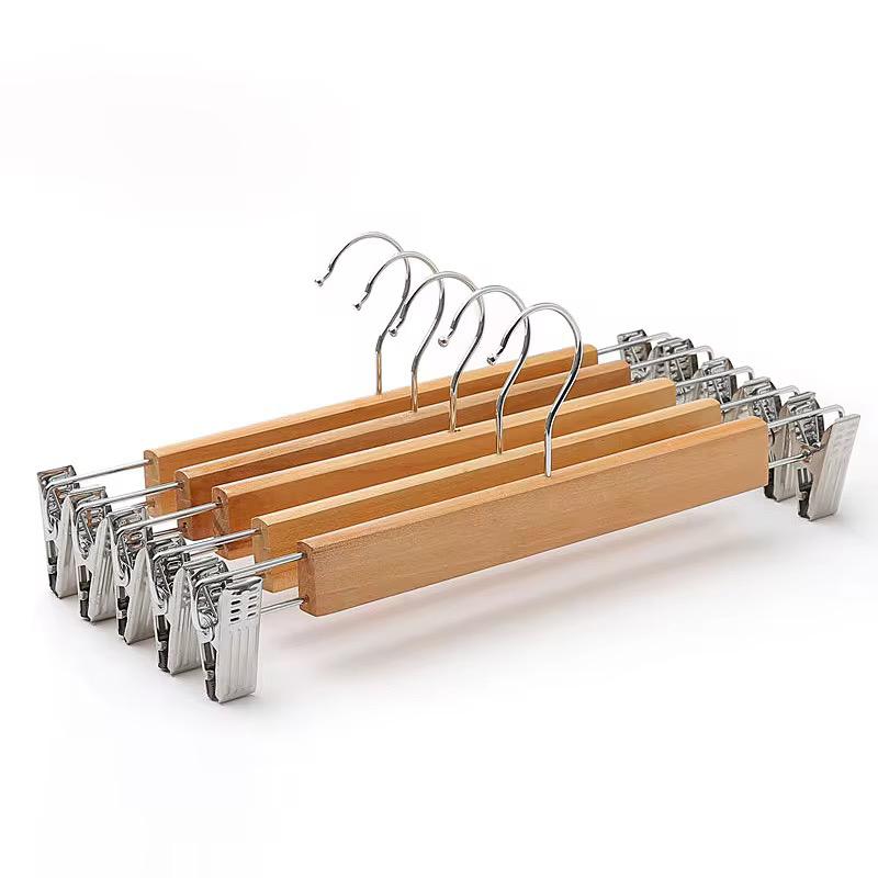 Premium Wooden Hangers with Clips & 360° Swivel Hook – Heavy-Duty Clothes Hangers for Skirts, Trousers, Pants, Jeans & Kids' Clothes – Closet Organizer, Space Saver