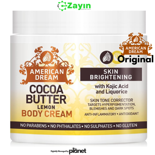 American Dream Lemon Body Cream

Cocoa Butter with Lemon Oil & Vitamin E
Skin Brightening Moisturizer
500ml Lemon Cream for Body

Fade Dark Spots & Nourish Skin
American Dream Skin Toning Lotion