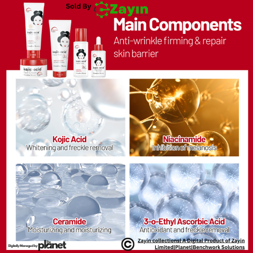 Kojic Acid Set, Whitening Skincare Kit, Kojic Acid Face Cream, Skin Lightening Set, Dark Spot Remover Kit, Brightening Face Set, Hyperpigmentation Kit, Kojic Acid Serum and Soap, Kojic Acid Toner,