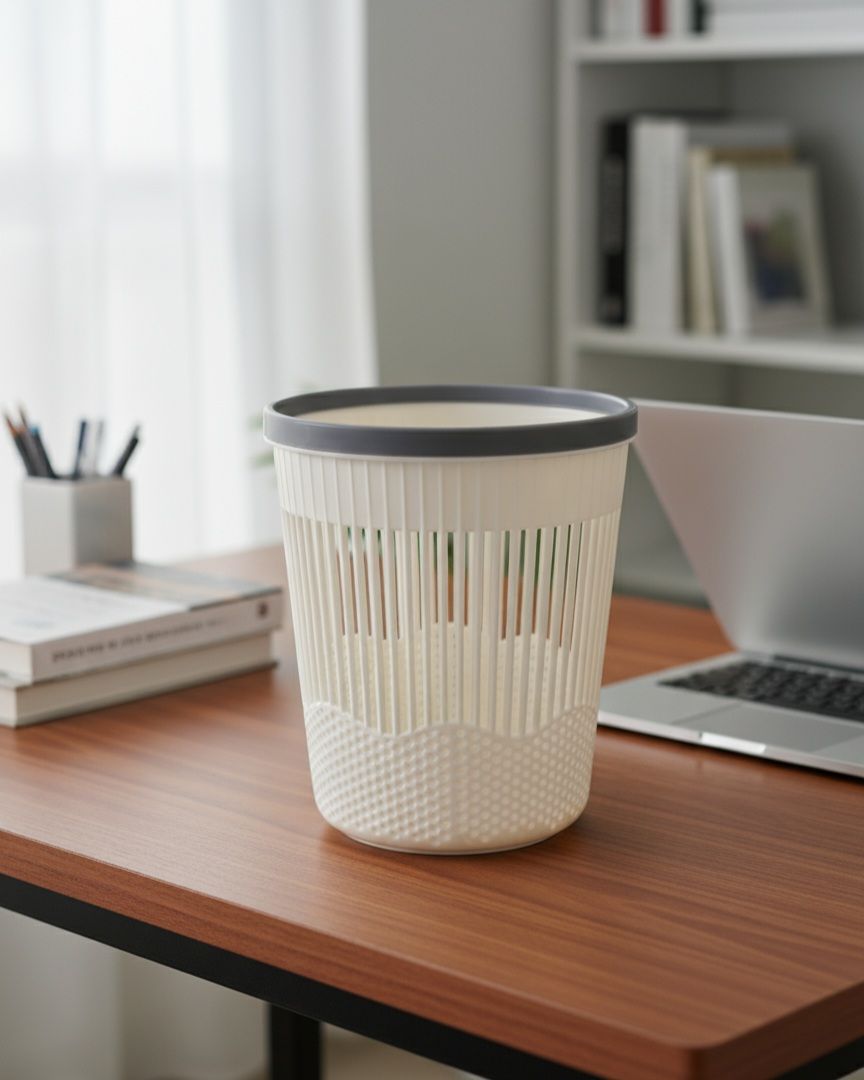 ​Stylish and Versatile Desk/Office Pen Holder & Stationery Organizer with a Woven Basket Look with Dark Gray Rim that Keeps Pens, Highlighters, and Supplies Tidy with Clear Visibility for Quick Access