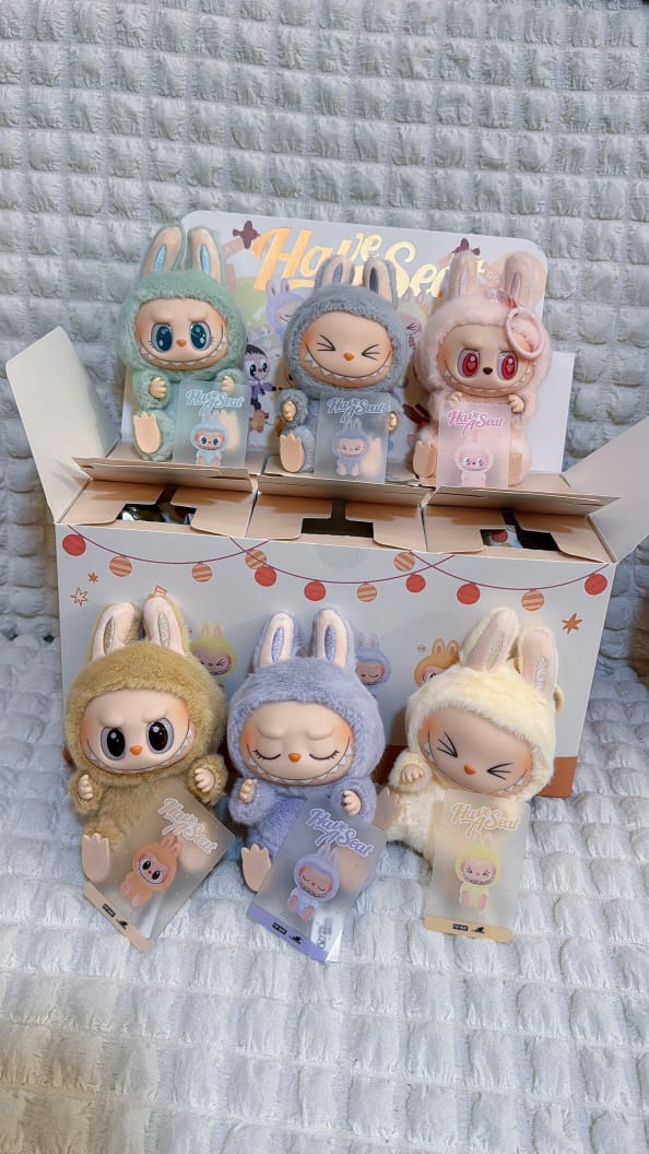 Monster Labubu Blind Box Collectible. Movable parts flocked vinyl figure with 6 surprise types to collect. Great for gift giving or one who loves unique designer toys. Which Labubu will you get?