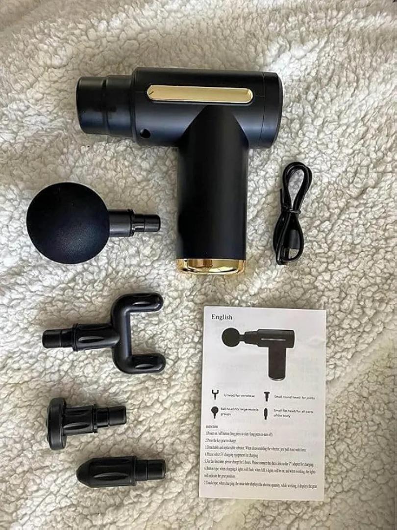 Gun Massager for Full Body Pain Relief – Deep Tissue Percussion Massage Gun with 6 Speeds, 4 Heads, Rechargeable Cordless Design for Home, Gym & Travel Use (Multicolor)