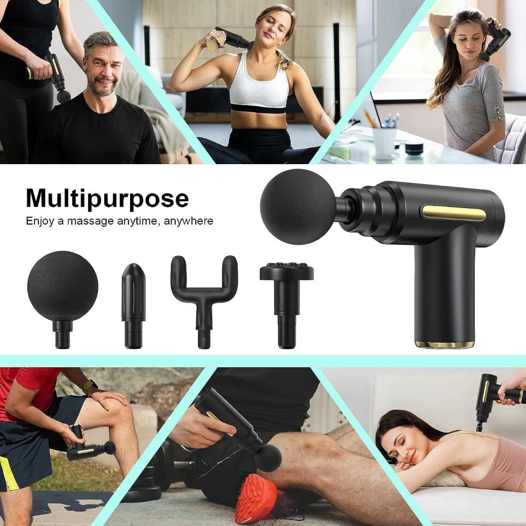 Gun Massager for Full Body Pain Relief – Deep Tissue Percussion Massage Gun with 6 Speeds, 4 Heads, Rechargeable Cordless Design for Home, Gym & Travel Use (Multicolor)