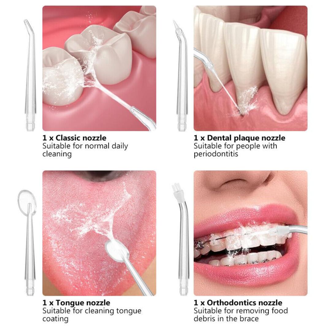 Electric Oral Irrigator Cordless,USB Rechargeable Dental Water Flosser with 4 Nozzles and 3 Pressure Modes,Teeth Cleaning and Whitening 4 Jet Tip IPX7 Waterproof Teeth Cleaner