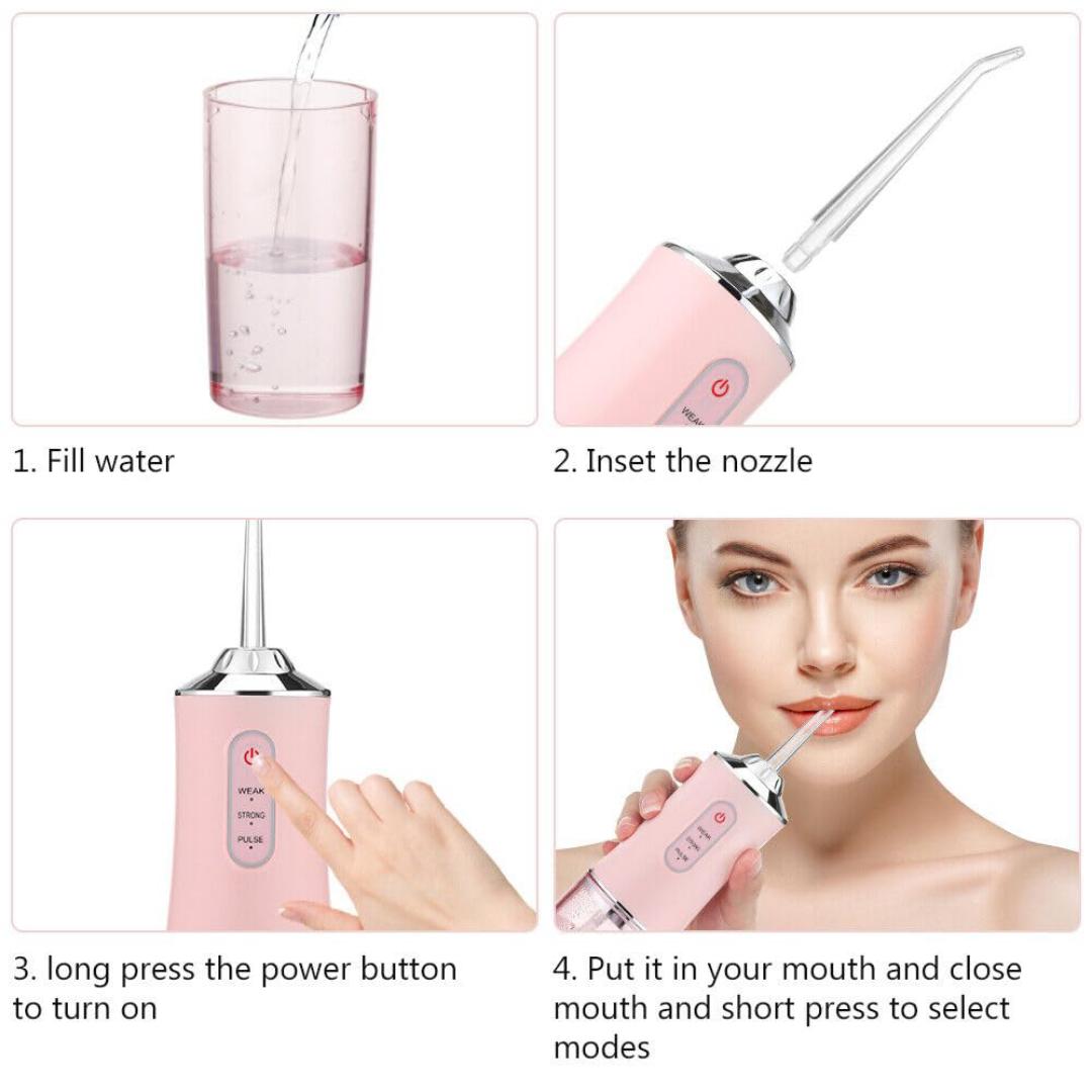 Electric Oral Irrigator Cordless,USB Rechargeable Dental Water Flosser with 4 Nozzles and 3 Pressure Modes,Teeth Cleaning and Whitening 4 Jet Tip IPX7 Waterproof Teeth Cleaner