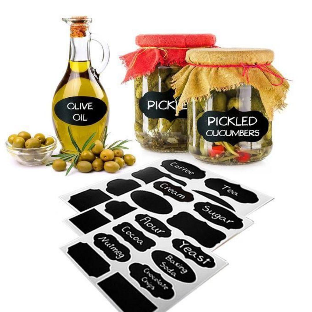 Self Adhesive Labels, Blackboard Stickers, Whiteboard Stickers, Waterproof Adhesive Labels, Reusable Jar Labels, for Home and Office Decoration 80pcs

-Plus 1pen
