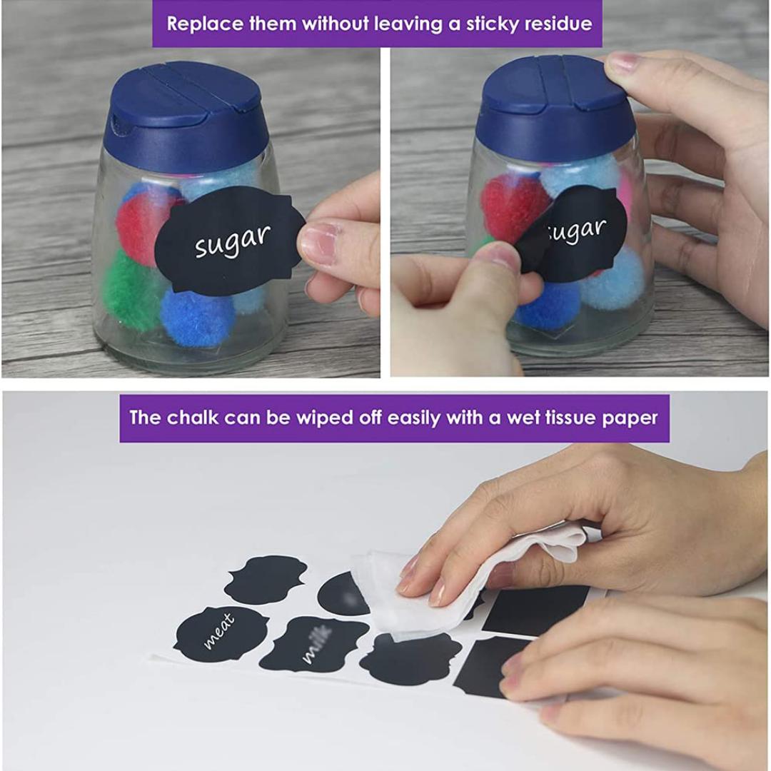 Self Adhesive Labels, Blackboard Stickers, Whiteboard Stickers, Waterproof Adhesive Labels, Reusable Jar Labels, for Home and Office Decoration 80pcs

-Plus 1pen