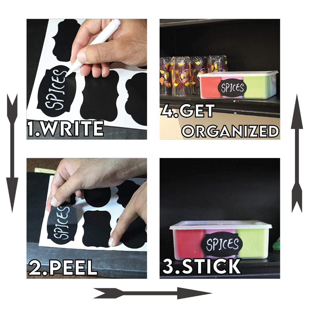 Self Adhesive Labels, Blackboard Stickers, Whiteboard Stickers, Waterproof Adhesive Labels, Reusable Jar Labels, for Home and Office Decoration 80pcs

-Plus 1pen