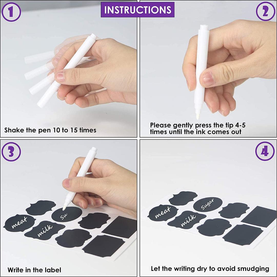 Self Adhesive Labels, Blackboard Stickers, Whiteboard Stickers, Waterproof Adhesive Labels, Reusable Jar Labels, for Home and Office Decoration 80pcs

-Plus 1pen