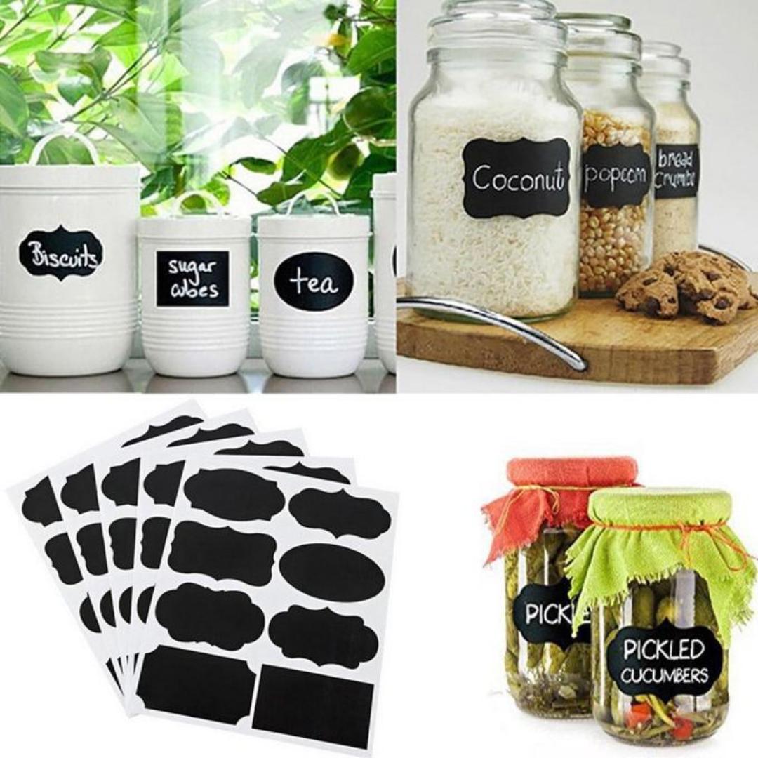 Self Adhesive Labels, Blackboard Stickers, Whiteboard Stickers, Waterproof Adhesive Labels, Reusable Jar Labels, for Home and Office Decoration 80pcs

-Plus 1pen
