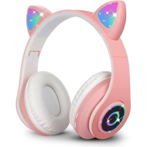Rgb Kids Headphones With Microphone/LED Light Pink In Colour