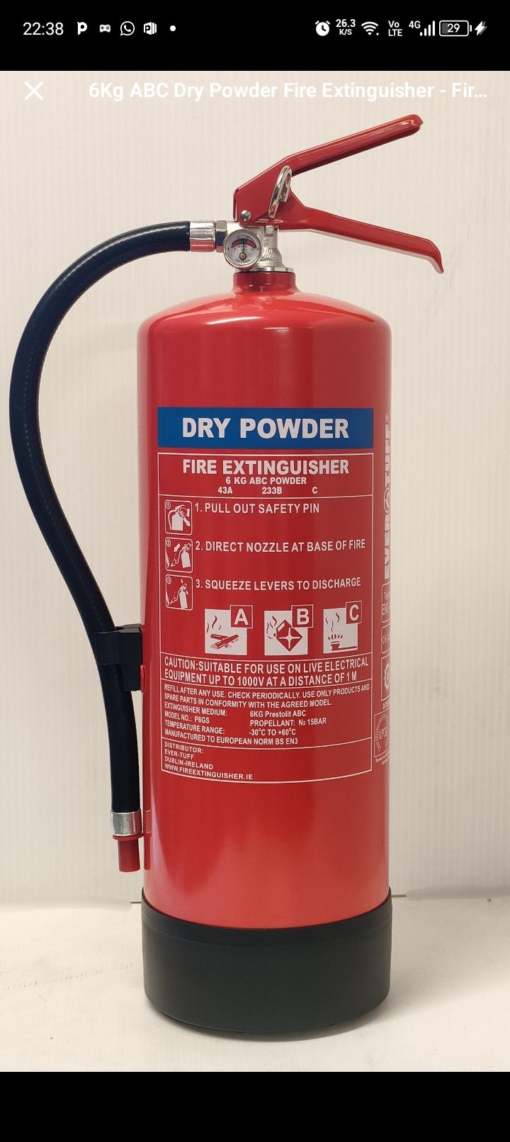 6kg powder fire extinguisher for class ABC and electrical fires
