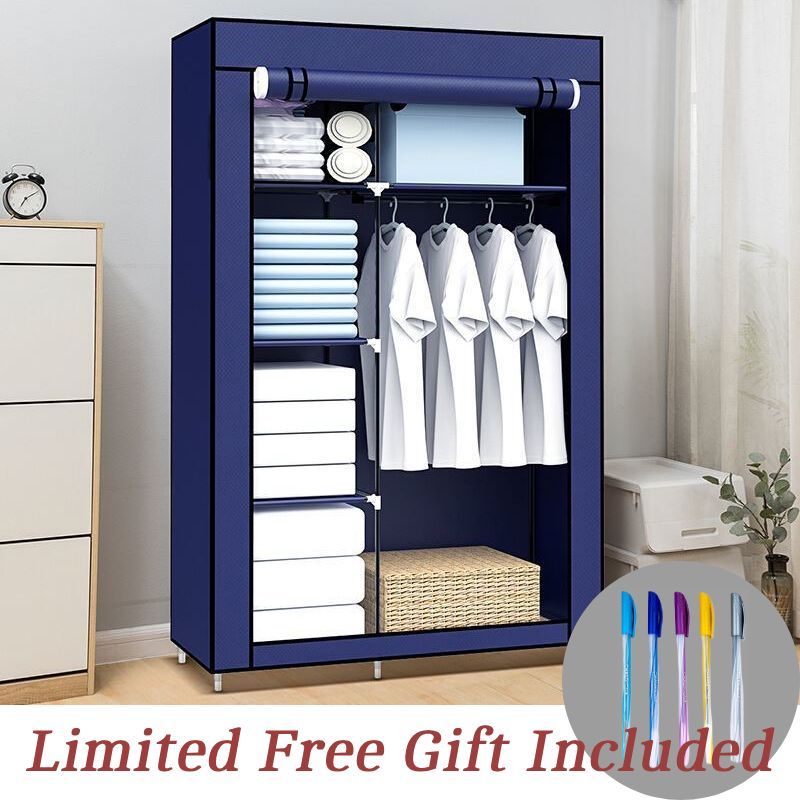 2 Column Wardrobe Storage Portable Wardrobe 6 Shelves Clothes Rod Non-Woven Fabric Cover Quick and Easy Assembly